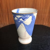 陶器 萩焼 和食器 作家 和モダン カフェ フリーカップ ワイングラス マーブル青 ブルー