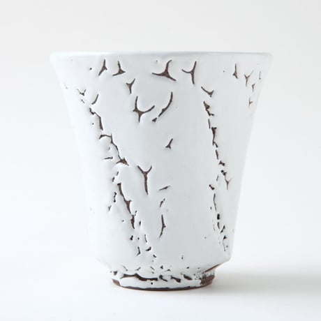 ◆◇陶器 萩焼 輪花◆◇　焼酎グラス（梅花皮）　白景山 作
