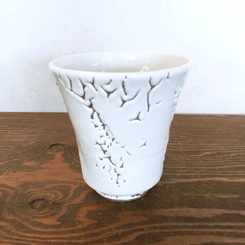 手作り陶器花瓶　クリーム色と茶色のグラデーション［新品•未使用]　萩焼 萩焼・厚東建信・花壺・壺型花器・花瓶・陶磁器・No.221218-36