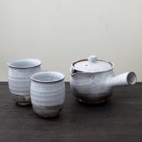 ◇◇陶器 萩焼 輪花◇◇ 登り窯焼成 組湯呑（木箱入）小久保凌雲 作