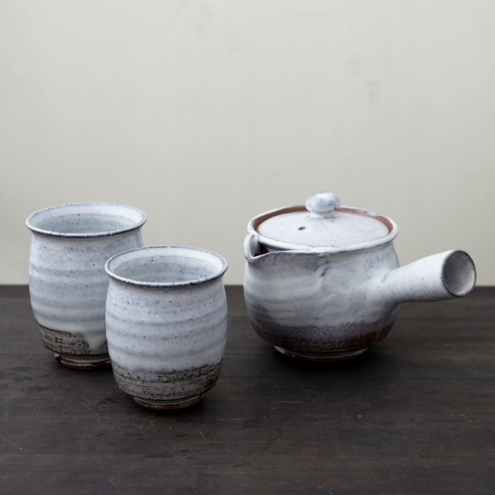 ◇◇陶器 萩焼 輪花◇◇ 白萩茶器セット（木箱入） 白景山 作 | 陶器