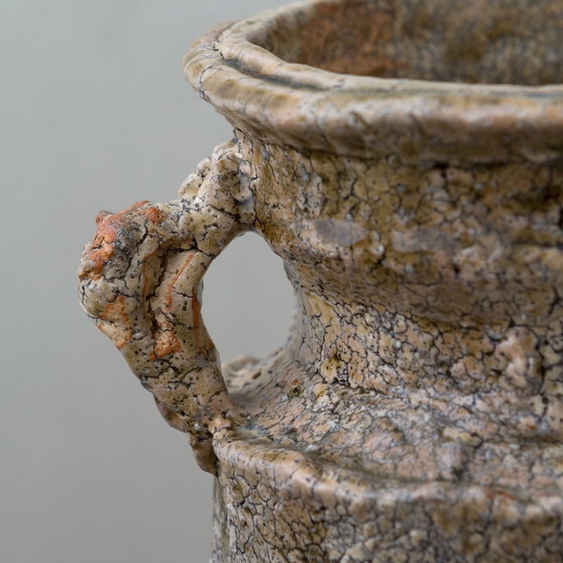 陶器 萩焼 輪花 鬼萩耳付花瓶(木箱入) 黒田岳 作 | 陶器 和食器