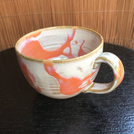陶器 萩焼 和食器 作家 和モダン カフェ　マグカップ スープカップ　マーブル赤  小田