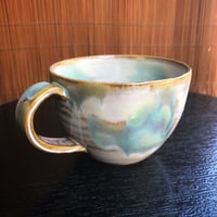 陶器 萩焼 和食器 作家 和モダン カフェ　マグカップ スープカップ　マーブル緑