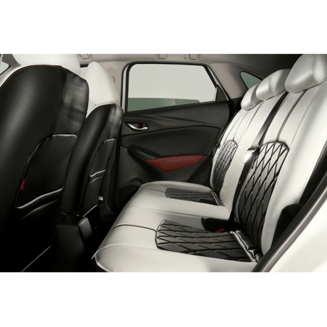 Premium Fit Seat Cover for MAZDA CX-3 "Black&White Leather × Red Stitch"