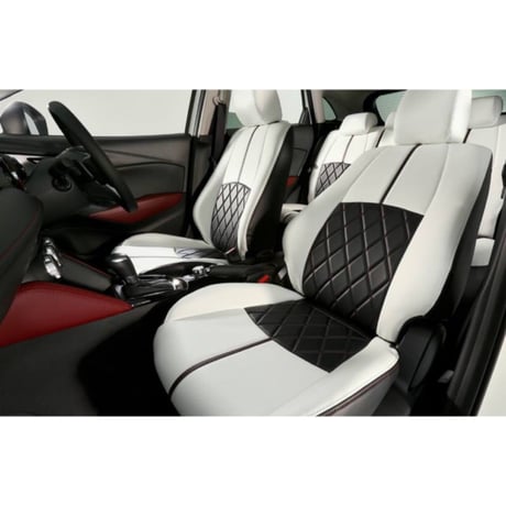 Premium Fit Seat Cover for MAZDA CX-3 "Black&White Leather × Red Stitch"