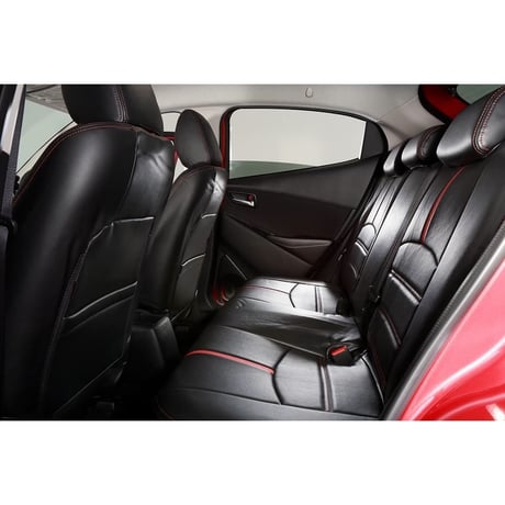 Premium Fit Seat Cover for MAZDA DEMIO "Black Leather × Red Stitch"