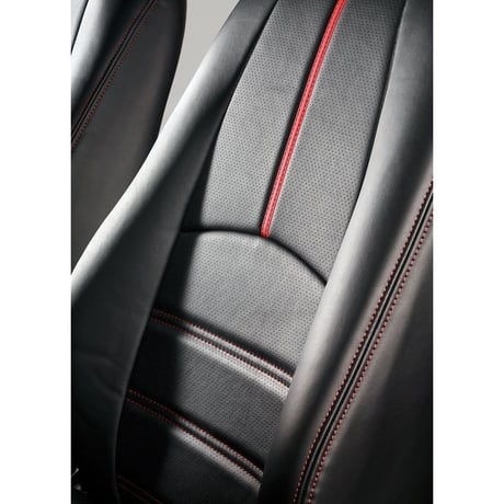 Premium Fit Seat Cover for MAZDA DEMIO "Black Leather × Red Stitch"