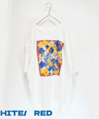 チェックに滲む花の残響柄 Tshirt