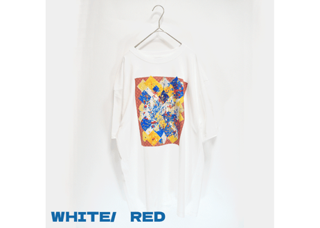 チェックに滲む花の残響柄 Tshirt