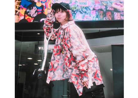 チェックに滲む花の残響柄レースKASANEシャツ