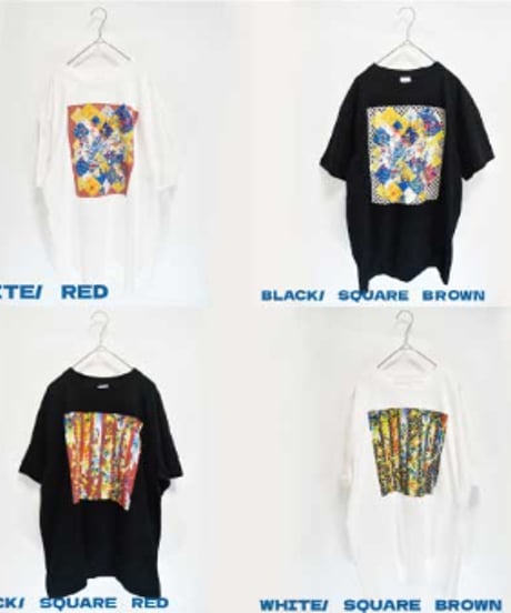 チェックに滲む花の残響柄 Tshirt