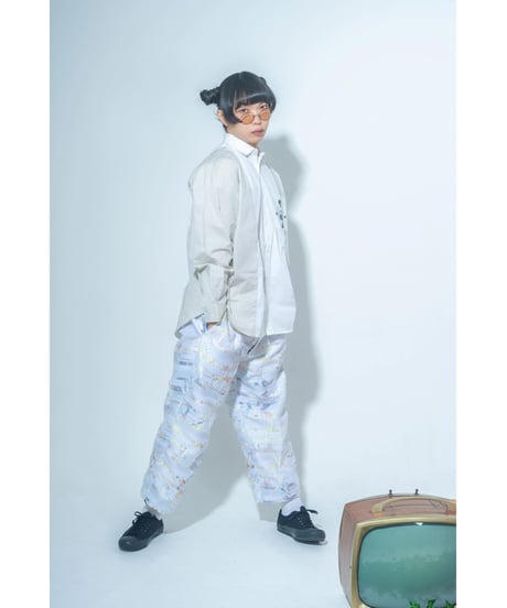 サスペンダー付きワイドパンツ