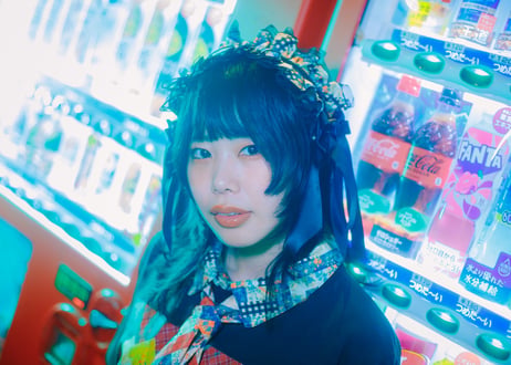 チェックに滲む花の残響柄　ヘッドドレス