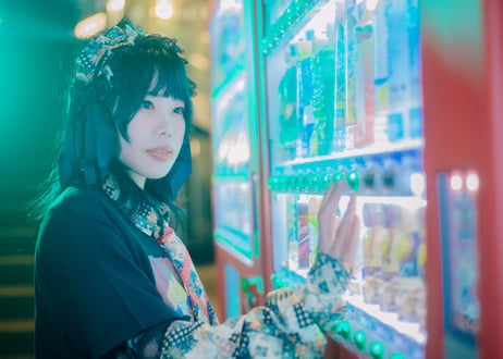 チェックに滲む花の残響柄　ヘッドドレス