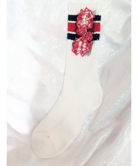 Gingham Check Frill Crew Socks　ギンガムチェックフリルクルーソックス