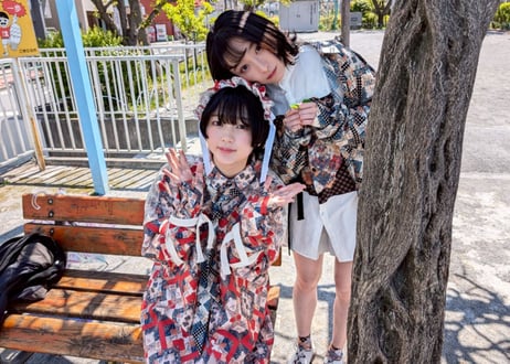 チェックに滲む花の残響柄レースKASANEシャツ
