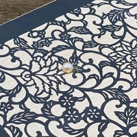 伊勢型紙x伊勢真珠の文庫箱【アラベスク】藍色-BLUE