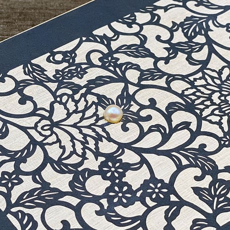 伊勢型紙x伊勢真珠の文庫箱【アラベスク】藍色-BLUE