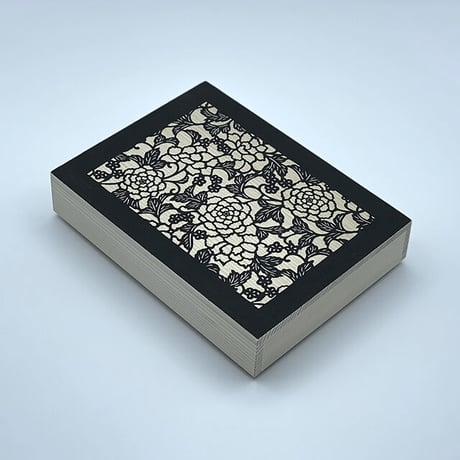 伊勢型紙の文庫箱　【牡丹-peony-】黒-black-