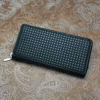 印伝　長財布　ラウンドファスナー【本ちどり格子】黒革×黒漆【送料無料　税込】
