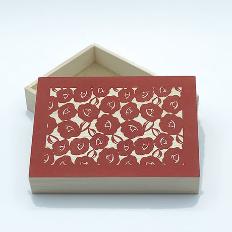 伊勢型紙の文庫箱　【椿-camellia-】緋色-red-