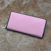 印伝　長財布　ラウンドファスナー【本ちどり格子】ピンク革×白漆【送料無料　税込】
