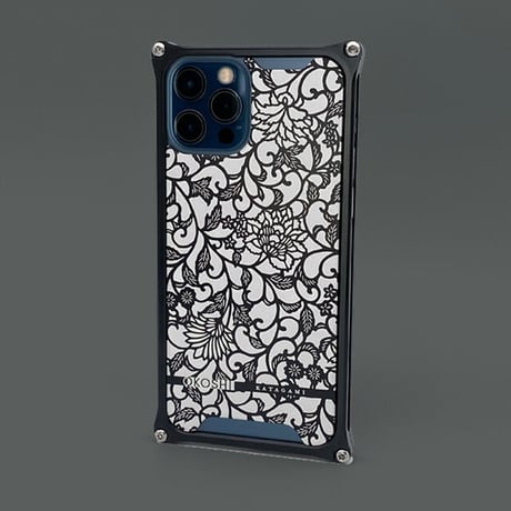 iPhone 12/12pro アルミ削り出しケース【アラベスク 】BLACK【送料無料　税込】