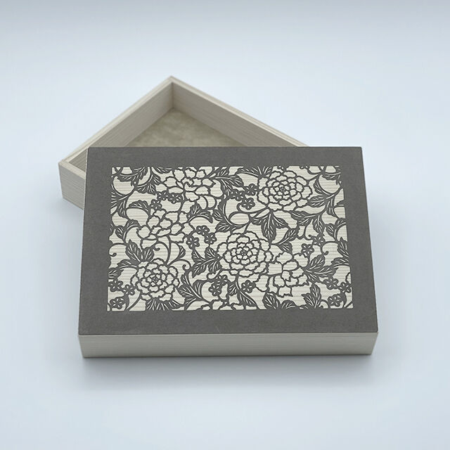 伊勢型紙の文庫箱 【牡丹-peony-】薄墨-gray- | 伊勢型紙オコシ