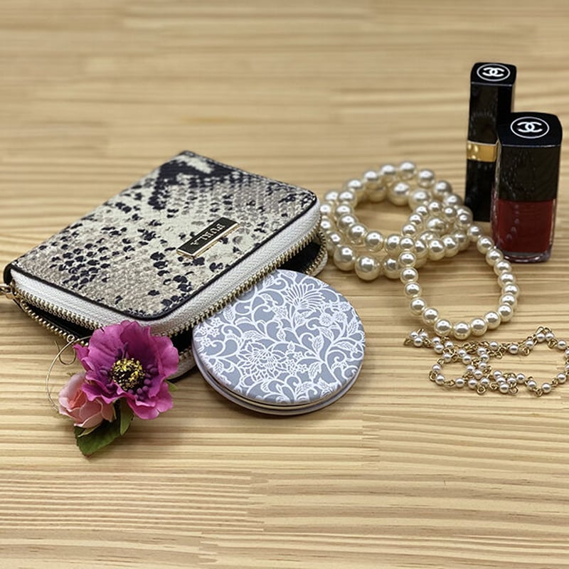伊勢型紙文様のコンパクトミラー【アラベスク-SILVER