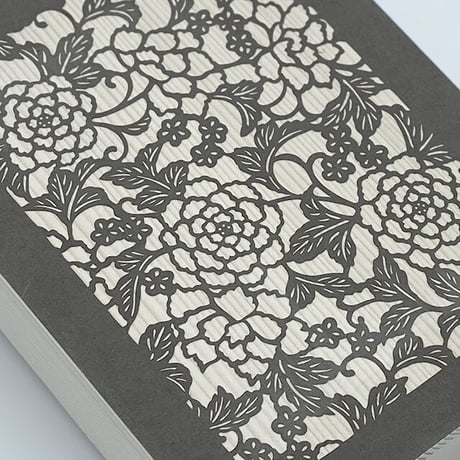 伊勢型紙の文庫箱　【牡丹-peony-】薄墨-gray-