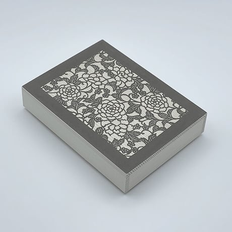 伊勢型紙の文庫箱　【牡丹-peony-】薄墨-gray-
