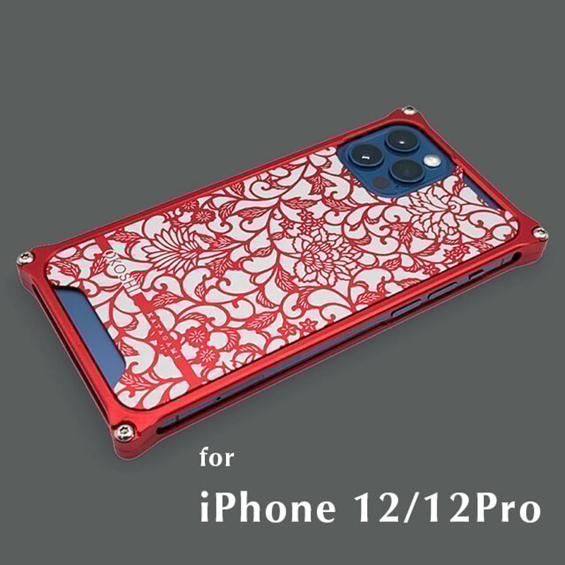 iPhone 12/12pro アルミ削り出しケース【アラベスク 】RED 【送料無料