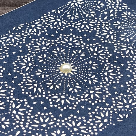 伊勢型紙x伊勢真珠の文庫箱【メダリオン】藍色-BLUE
