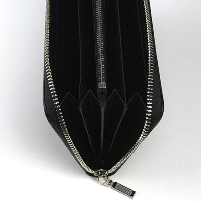 印伝 長財布 ラウンドファスナー【本ちどり格子】黒革×黒漆