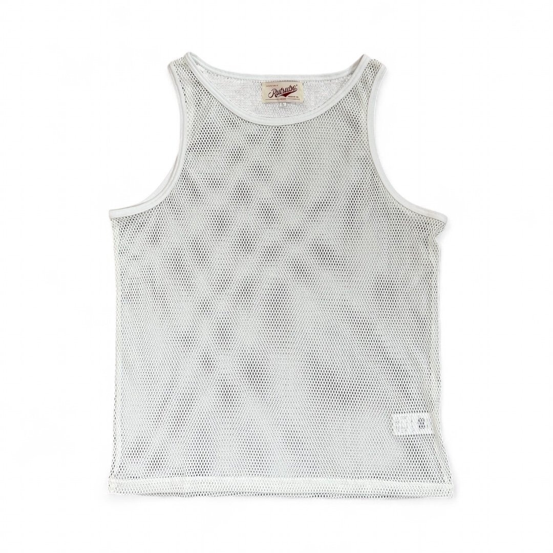 【美品】Russeluno ラッセルノ メッシュ切り替えアンダーシャツ ルチャ rienda | スリーブレスラメウォッシャブルKnit TOP (ニット