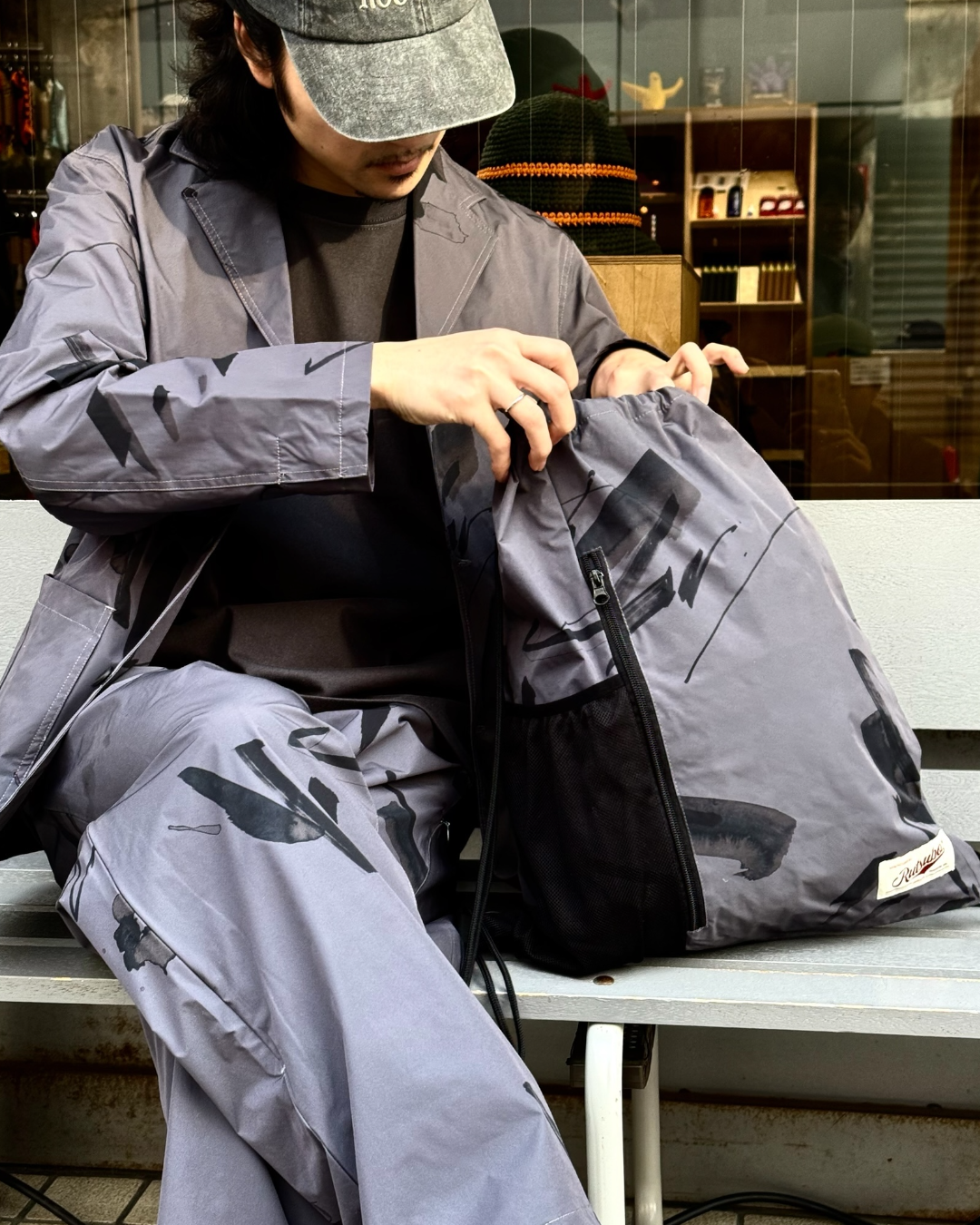 MIHARA YASUHIRO✨ジュンイノウエ✨ペイント✨トートバッグ✨本革✨ さむばでべるでい DRAWSTRING BAG (RUTSUBO×JUN INOUE) | 坩