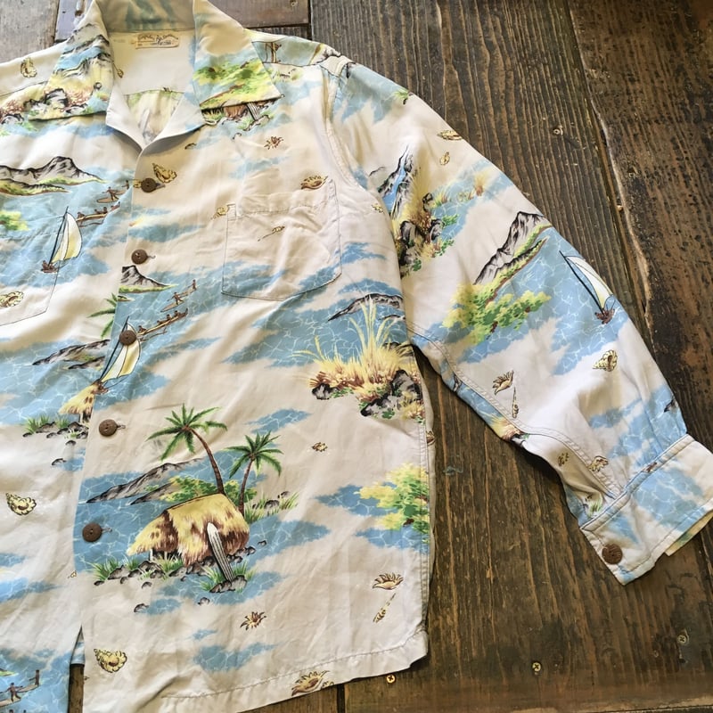 USED] 50's vintage L/S アロハシャツ made in Hawaii