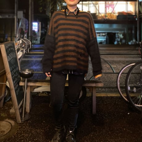 [USED] モヘア ダメージボーダーニット