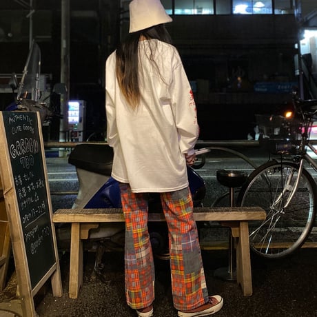 [USED] パッチワーク風チェック柄フレアPANTS！