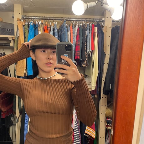 [USED]Jane Smith brown タイトストレッチトップス