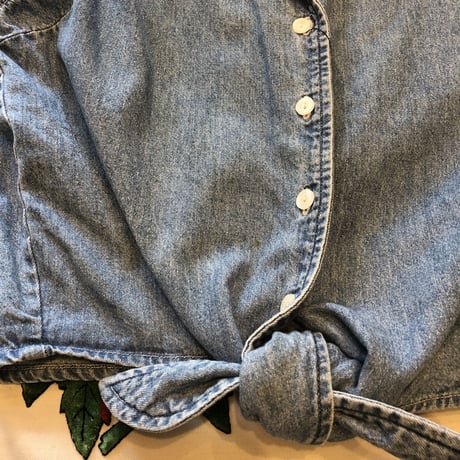 [USED] デニム ノースリーブ リボンシャツ