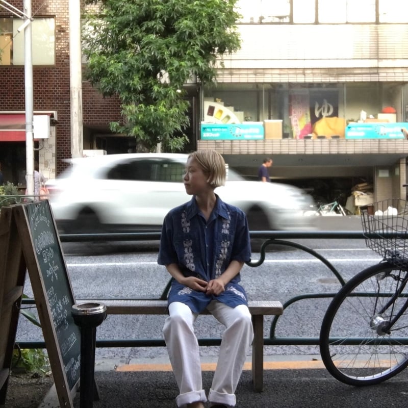 みはる◆ガウディ◆セレストブルー！ビジューカフス！コットンストレッチシャツ USED] 渋めブルー キューバシャツ | garden730