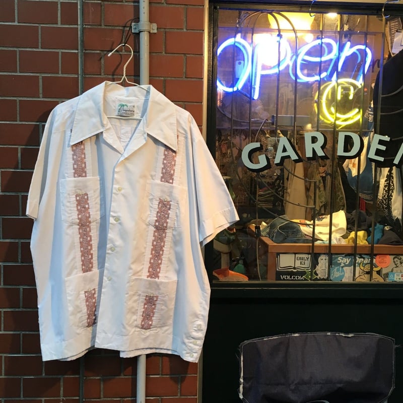 80s キューバシャツ white L/S SHIRT ROMANI プリーツ 開襟シャツ キューバシャツ XL ホワイト 白 80s