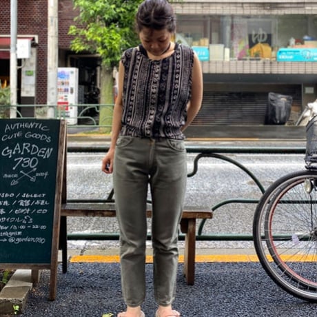 [USED] エキゾチック柄 ゾウさん ノースリーブTOPS
