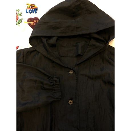 [USED] BLACK NYLON HOODIE COAT