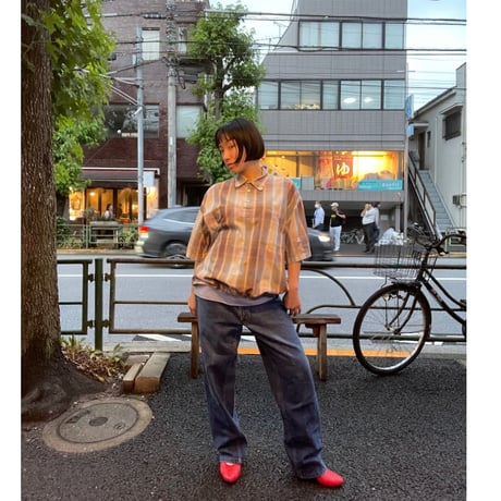 [USED] リブ付きチェックポロ