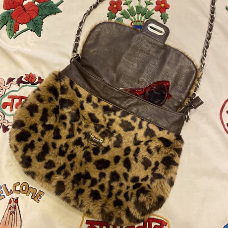 [USED] leopard fur shoulder bag♡