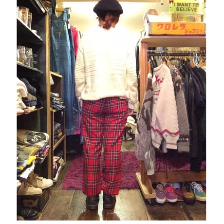 [USED] 赤いタータンチェック柄パンツ
