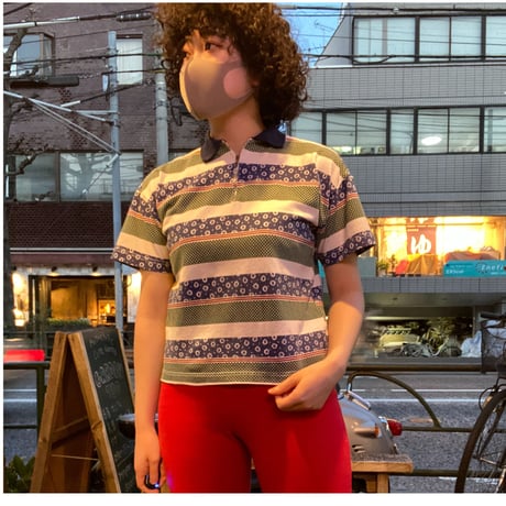 [USED] フラワー🌼ボーダーポロシャツ